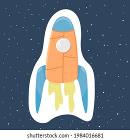 A fun rocket for space flight. Vector cartoon character in simple hand-drawn scandinavian style. Ideal for decorating nursery and printing on baby clothes