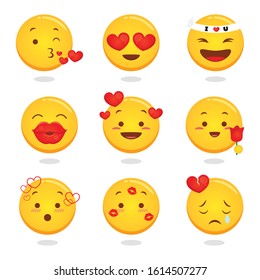 Fun Round Yellow Emojis / Emoticons Collection love edition