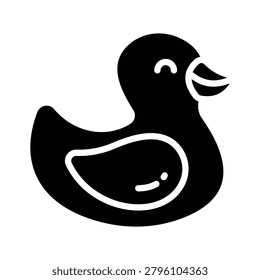 Fun rubber duck glyph icon suitable for playful childcare and bath visuals.