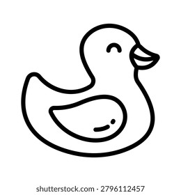 Fun rubber duck line icon suitable for playful childcare and bath visuals.