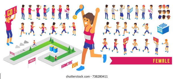 Fun Run Isometric. Female version vector 