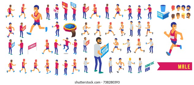 Fun Run Isometric. Male version vector 