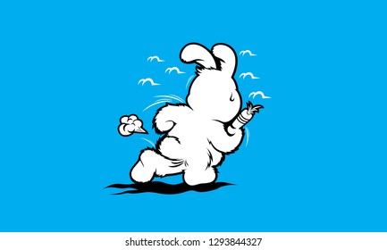 Fun Running Cartoon Rabbit T-shirt Design Illustration