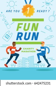 fun running charity marathon illustration poster with men runners