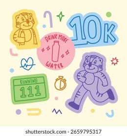 Fun Running Sticker with Tiger Character