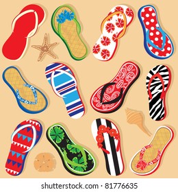 Fun Sandals and Seashells on the Sand