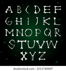 A fun and scary bone alphabet, a set of letters made from bones, perfect for Halloween decorations.