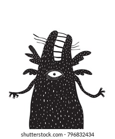 Fun Scary Monster Beast. Crazy black creature psychedelic design. Vector illustration.