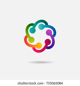 Fun Science Vector Logo Template. Colorful Nuclear Symbol Or Icon 