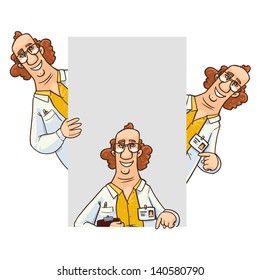 Fun scientist cartoon character isolated on white. hand drawn illustration