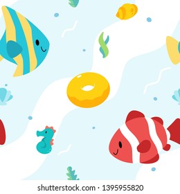 Fun sea life in summer seamless pattern backgound wallpaper designs for kids