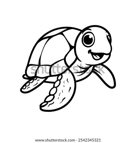 fun sea turtle cartoon character logo isolated drawing coloring line art style sketch classic vintage design illustration