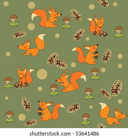 Fun seamless background with squirrels