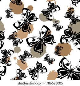 Fun seamless butterfly cloth template with blotter on white. Nature butterfly linen theme vector. Repeating insect fabric backdrop for clothing fabric.