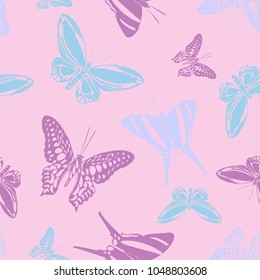 Fun seamless butterfly engraving template isolated on contrast back layer. Nature butterfly etching theme vector. Insect silhouette backdrop for wrapping paper.