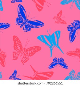 Fun seamless butterfly engraving template isolated on contrast back layer. Spring butterfly etching theme vector. Insect silhouette artwork for interior textile.