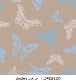 Fun seamless butterfly engraving texture isolated on contrast back layer. Nature butterfly etching theme vector. Insect silhouette clipart for advertising.