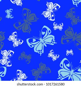 Fun seamless butterfly iterative background isolated on contrast back layer. Spring butterfly repeat theme vector. Wildlife insect fauna clipart for advertising.