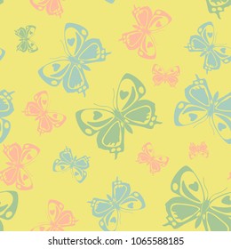 Fun seamless butterfly iterative template isolated on contrast back layer. Spring butterfly repeat theme vector. Wildlife insect fauna backdrop for cover.