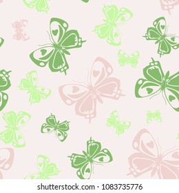 Fun seamless butterfly iterative template isolated on contrast back layer. Spring butterfly repeat theme vector. Wildlife insect fauna artwork for clothing fabric.