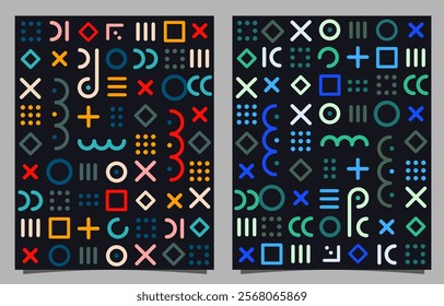 Fun seamless colorful line doodle pattern. Creative minimalist style art background for kids or fashion design with basic shapes.