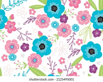 Freuen Sie sich auf ein nahtloses Blumenmuster in einem hellen, trendigen Farbschema. Eine moderne Wendung auf einem freien Blumendruck.