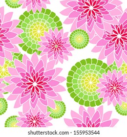 Fun seamless flower pattern in pink and green