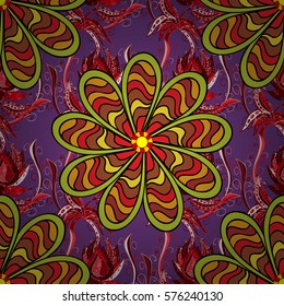 Fun seamless flower pattern in pink and green, white, lilac, blue. Petal flowers. vector illustration texture. Radial gradient shape.