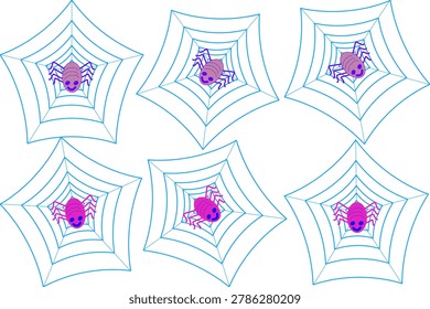 Fun seamless Halloween pattern featuring cute cartoon spiders on spider webs with playful design style. Perfect for Halloween decorations, wrapping paper, party backgrounds, kids fabric, digital paper, and seasonal creative projects.