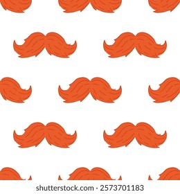 A fun seamless pattern with bushy red moustache. Irish barber shop background. Banner, wrapping paper, fabric template.