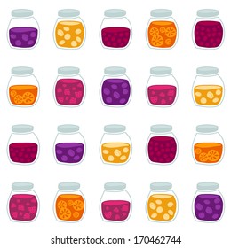 Fun seamless pattern with the colorful fruit jam jars