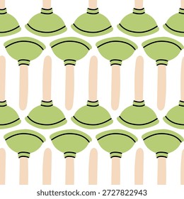 Divertido patrón sin fisuras con émbolo verde. Concepto de fontanería.