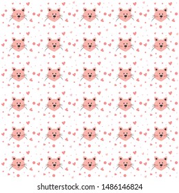 Fun seamless pattern of little cats. Cute vector illustration! White background.