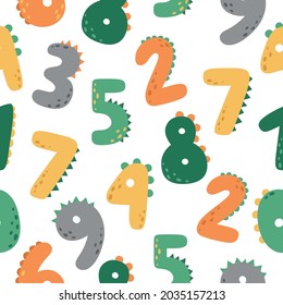 A fun seamless pattern with numbers. Multi-colored numbers in the style of dino. Vector illustration for children