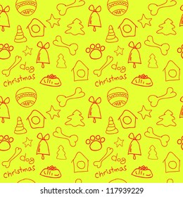 Fun seamless pattern on yellow (lemon) background -  christmas for dog