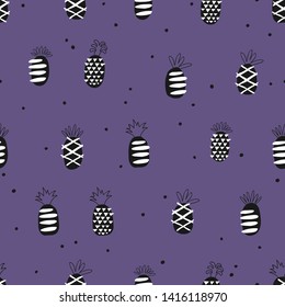 Fun seamless pattern with pineapple. Vector illustration. Perfect for kids design, fabric, wrapping, wallpaper, textile, apparel.