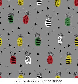 Fun seamless pattern with pineapple. Vector illustration. Perfect for kids design, fabric, wrapping, wallpaper, textile, apparel.