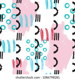 Fun Seamless Pattern with Unusual Shapes and Brush Strokes 