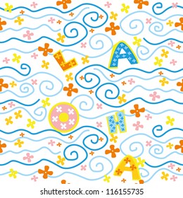 fun seamless pattern with whorl and text aloha