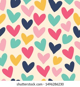 Fun seamless vintage love heart background in pretty colors. Great for baby textile, Valentine's Day, Mother's Day, Easter, wedding, scrapbook, gift wrapping paper, textiles.