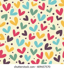 Fun seamless vintage love heart background in pretty colors. Great for baby announcement, Valentine's Day, Mother's Day, Easter, wedding, scrapbook, gift wrapping paper, textiles.
