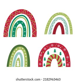 A fun set of festive rainbows and other Christmas elements, vector illustrations included in this seasonal clipart set.