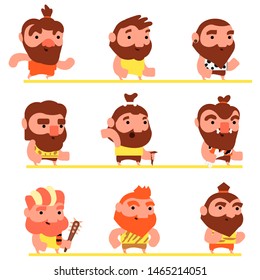 
Fun set of primitive men in animal skins with different hairstyles. Character Builder with body parts.
