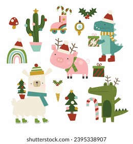 A fun set of vector illustrations featuring retro style characters in with festive elements.
A great set for crafts and kids.