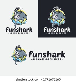 Fun Shark Singing Karaoke Cartoon Logo