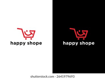fun shopping logo design template, smiling shopping cart shopping logo icon vector illustration	