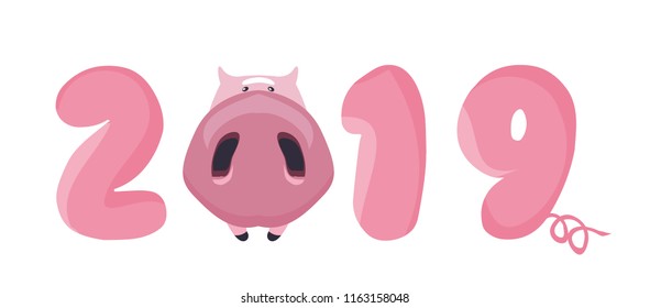 fun sign with pink numbers symbolised is 2019 ney year and with pig penny symbol