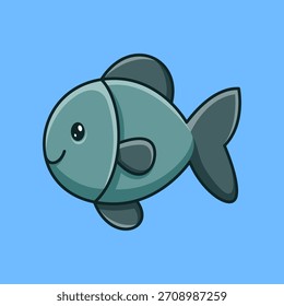 Divertido simple personaje de dibujos animados de peces azules aislados línea de dibujo ilustración de diseño de estilo de arte