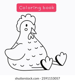 A fun and simple chicken coloring page for kids, featuring a cute cartoon-style chicken perfect for young learners.