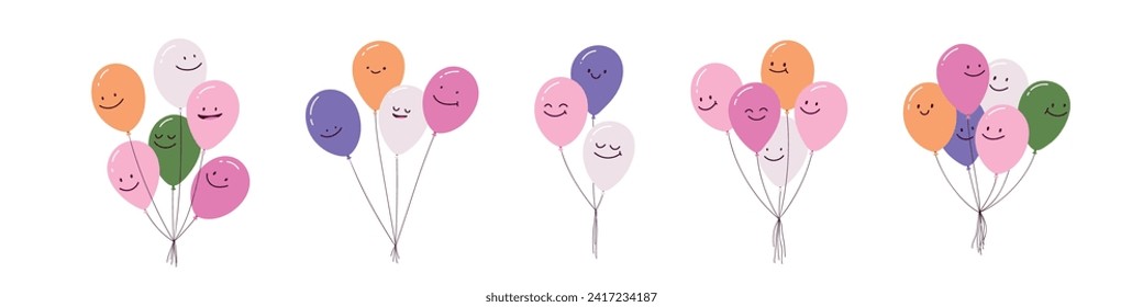 Fun Simple doodle balloon, smiling characters child friendly. Flat vector illustration isolated on white background.